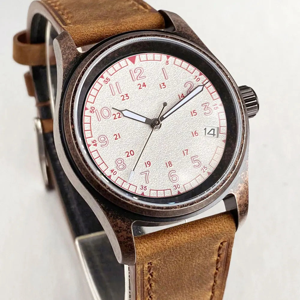 PVD Bronze Case TANDORIO 36mm Military Field Watch Men Japanese NH35A Automatic Movement Sapphire 200M Waterproof Pilot Watches Volleria