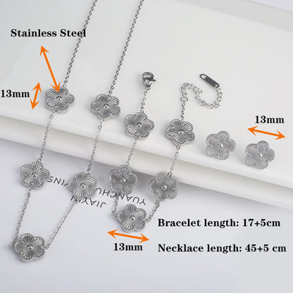 Simple 316L Stainless Steel Flower Five Leaf Necklace Bracelet Earrings 18K Gold Plated Jewelry Set For Women Girl Gift Clover Volleria