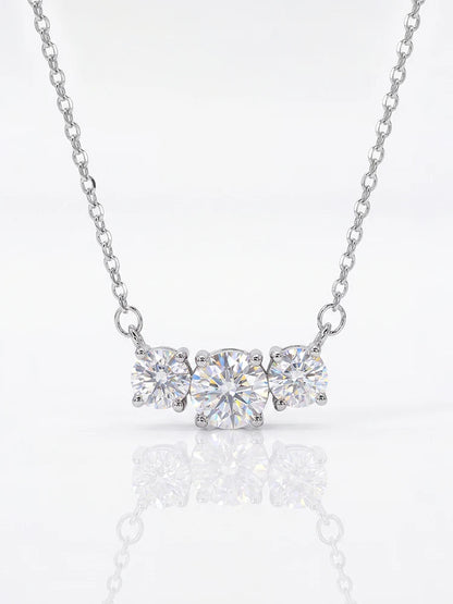 1CT Real Moissanite Diamond Three Round Shiny Necklace Volleria