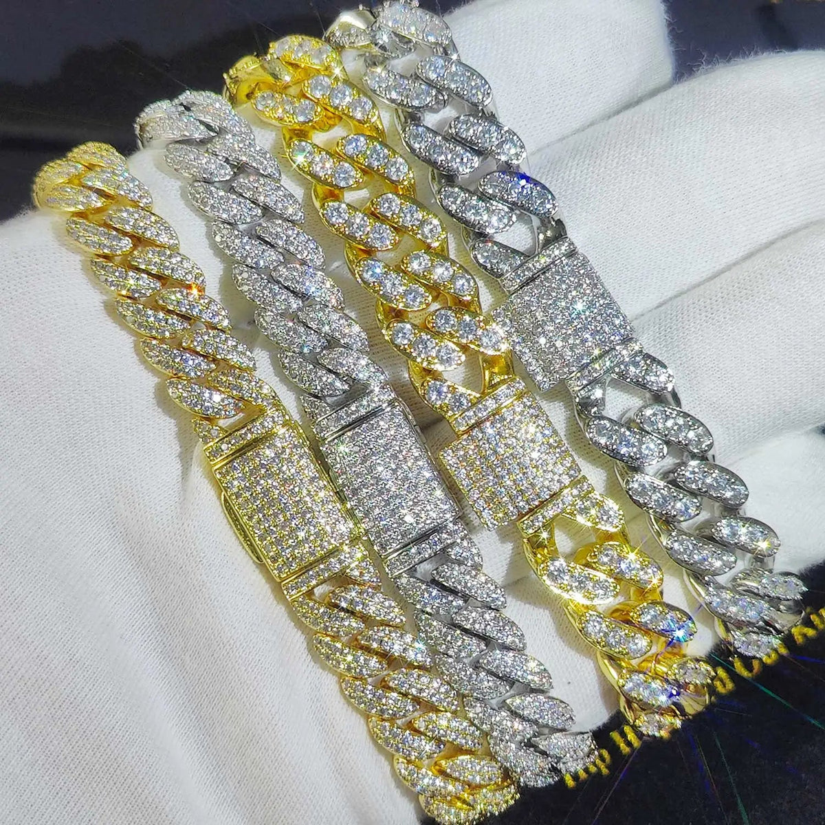 Luxury Jewelry Bling CZ Cuban Link Bracelet Two Row Zircon Copper Miami Cuban Bracelet Iced Out Hip Hop Men Women Volleria