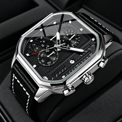 OLEVS 9950 Mens Watch Original Top Brand Square Quartz Wristwatch Waterproof Leather Strap Sport Clock Male Reloj Watch For Men Volleria