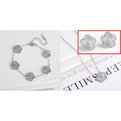 Simple 316L Stainless Steel Flower Five Leaf Necklace Bracelet Earrings 18K Gold Plated Jewelry Set For Women Girl Gift Clover Volleria