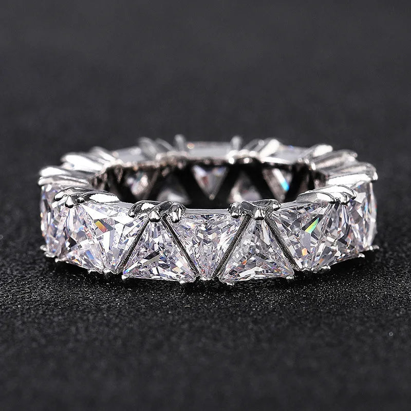 Luxurious 925 Sterling Silver Ring, Triangular Zircon Ring with Aaa Zircon Crystal, Engagement Jewelry Gift for Women Volleria