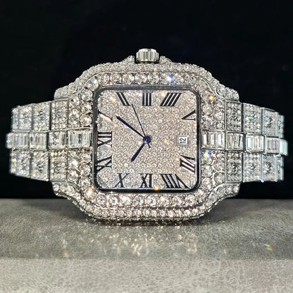 UNIGUET Fashion Diamond Watch for Men Luxury Waterproof Square Quartz Clocks Hip Hop Ice Out Jewelry Wristwatch Male Hot Sell Volleria