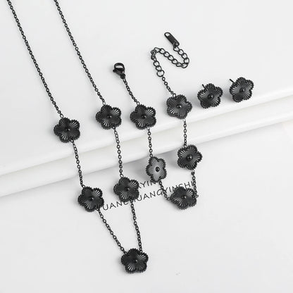 Simple 316L Stainless Steel Flower Five Leaf Necklace Bracelet Earrings 18K Gold Plated Jewelry Set For Women Girl Gift Clover Volleria