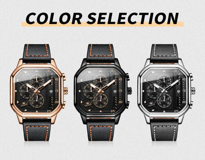 OLEVS 9950 Mens Watch Original Top Brand Square Quartz Wristwatch Waterproof Leather Strap Sport Clock Male Reloj Watch For Men Volleria