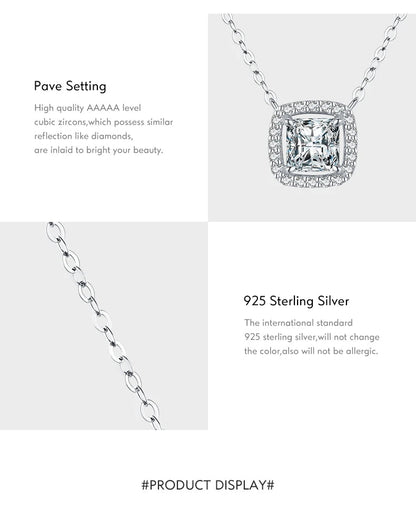 Modian Real 925 Sterling Silver Exquisite Square Shiny Zirconia Pendant Clear CZ Chain Necklace for Women Wedding Fine Jewelry Volleria