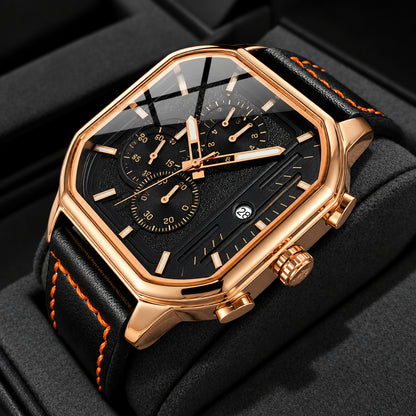 OLEVS 9950 Mens Watch Original Top Brand Square Quartz Wristwatch Waterproof Leather Strap Sport Clock Male Reloj Watch For Men Volleria
