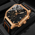 OLEVS 9950 Mens Watch Original Top Brand Square Quartz Wristwatch Waterproof Leather Strap Sport Clock Male Reloj Watch For Men Volleria