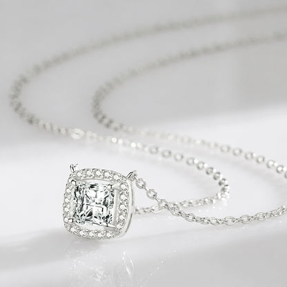Modian Real 925 Sterling Silver Exquisite Square Shiny Zirconia Pendant Clear CZ Chain Necklace for Women Wedding Fine Jewelry Volleria