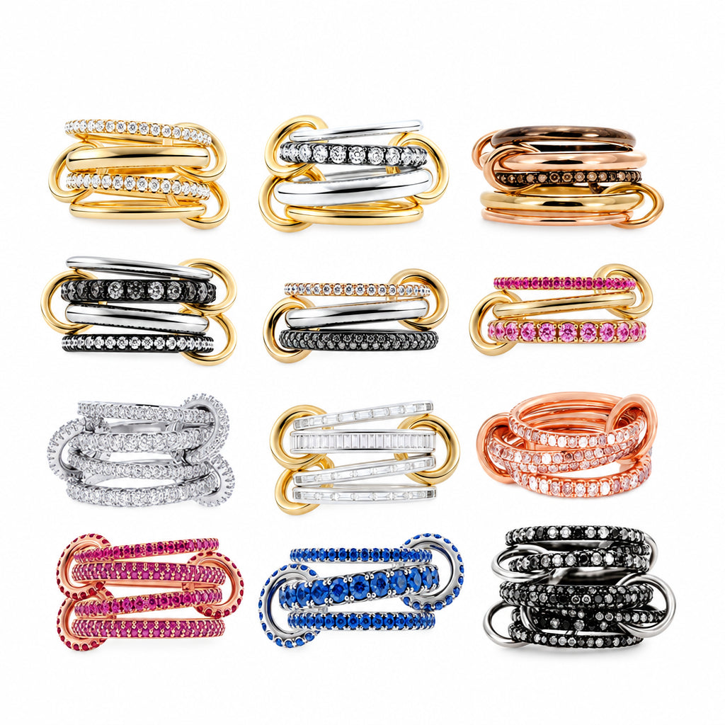 2026 New Spinelli Stacking Engagement Rings For Women Iced Out Micro Paved 5A CZ Mix Color Multi Pieces Stack Finger Jewelry Volleria