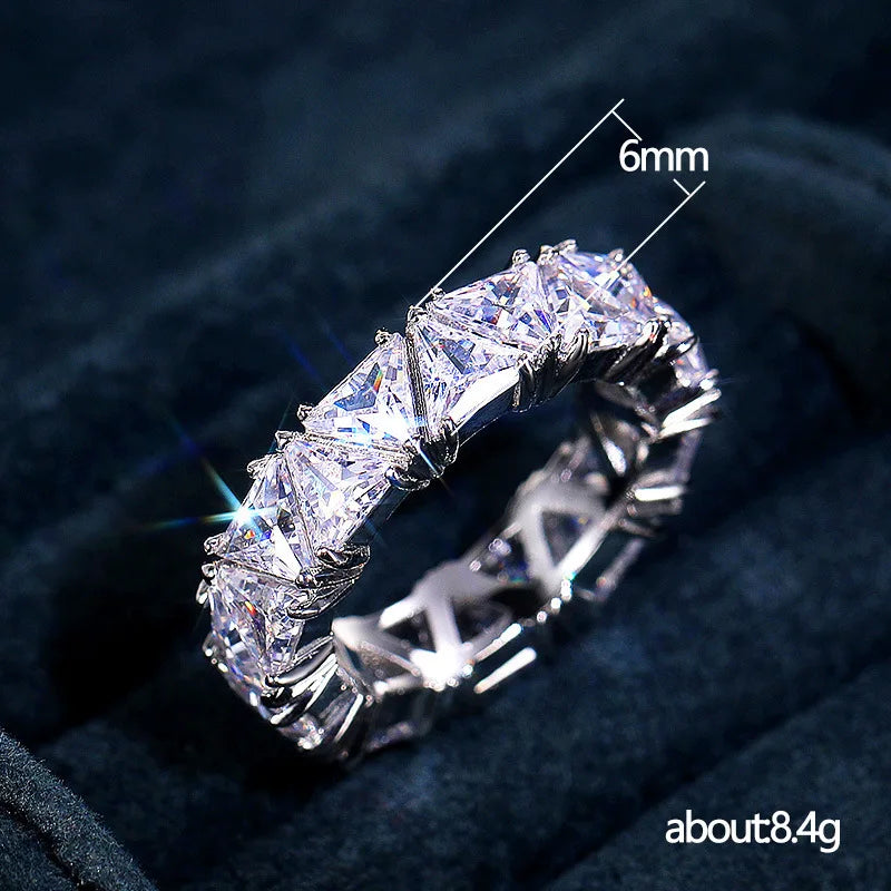 Luxurious 925 Sterling Silver Ring, Triangular Zircon Ring with Aaa Zircon Crystal, Engagement Jewelry Gift for Women Volleria
