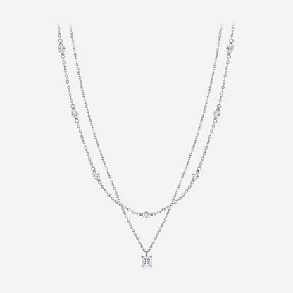 Moissanite  Double Layer Pendant Necklace 925 Sterling Silvery Volleria