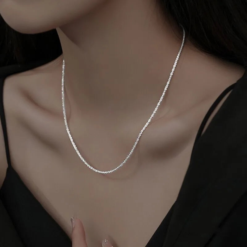 Authentic S925 Sterling Silver Necklace 2mm Sparkling Collarbone, Sweater Chain, High Charm Jewelry Gift Women Volleria