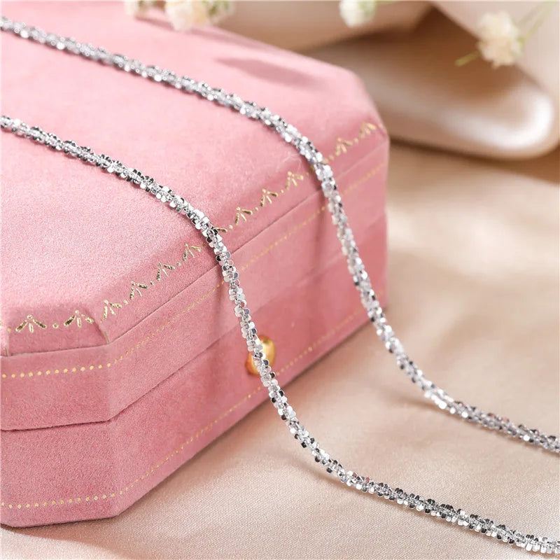 Authentic S925 Sterling Silver Necklace 2mm Sparkling Collarbone, Sweater Chain, High Charm Jewelry Gift Women Volleria