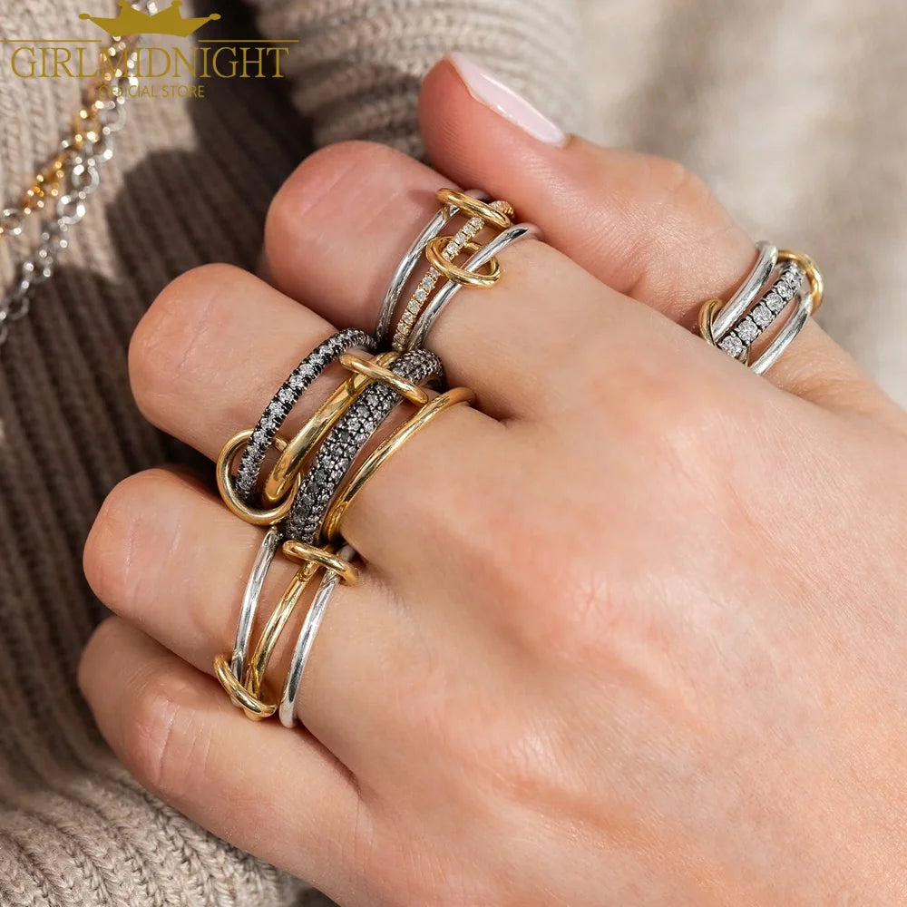 2026 New Spinelli Stacking Engagement Rings For Women Iced Out Micro Paved 5A CZ Mix Color Multi Pieces Stack Finger Jewelry Volleria