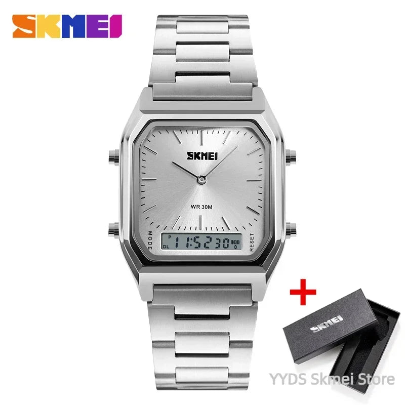 SKMEI 1220 Digital Quartz Watch for Men Sports Chronograph Waterproof Stainless Steel Shockproof Mens Wristwatches Reloj Hombre Volleria