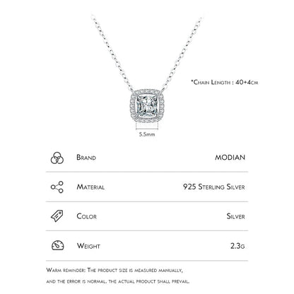 Modian Real 925 Sterling Silver Exquisite Square Shiny Zirconia Pendant Clear CZ Chain Necklace for Women Wedding Fine Jewelry Volleria