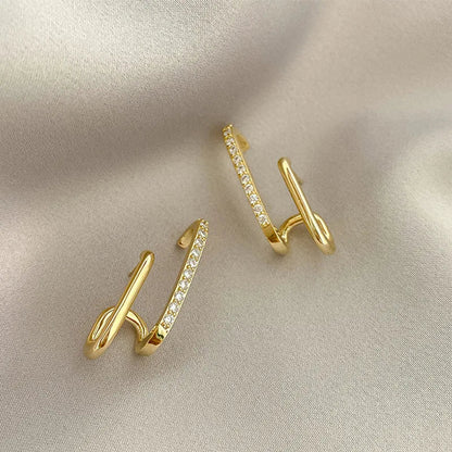 FTCY Luxury Double Row Earrings for Women Korean Irregular U-shaped Gold Color Piercing Earrings Wedding Party Jewelry Gift Volleria
