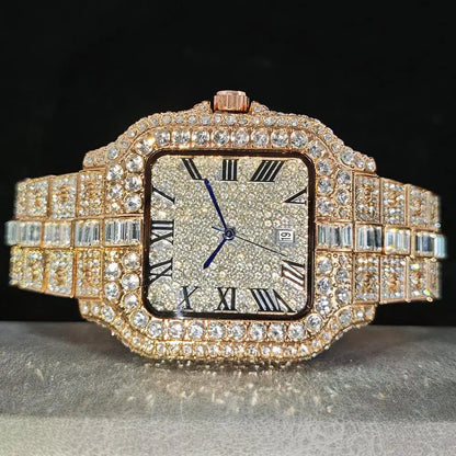 UNIGUET Fashion Diamond Watch for Men Luxury Waterproof Square Quartz Clocks Hip Hop Ice Out Jewelry Wristwatch Male Hot Sell Volleria