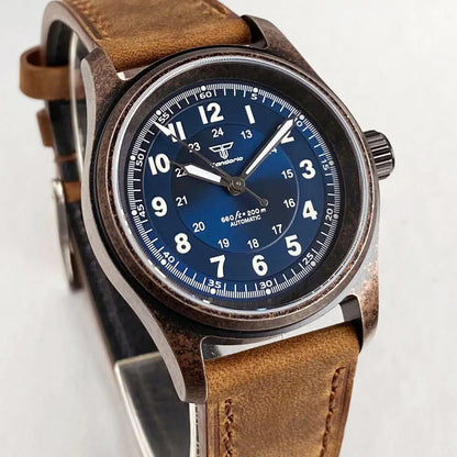 PVD Bronze Case TANDORIO 36mm Military Field Watch Men Japanese NH35A Automatic Movement Sapphire 200M Waterproof Pilot Watches Volleria
