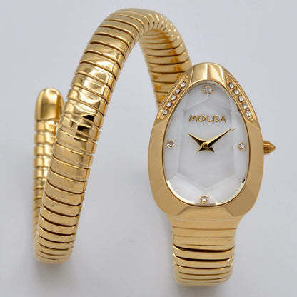 2026 High Quality Gold Diamond Set Snake Shaped Dress Watch Bangle Style Fashionable Unique Brand Same Style Women&