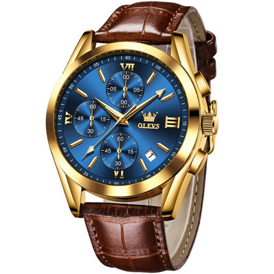 OLEVS Elegant Chronograph Leather Watch
